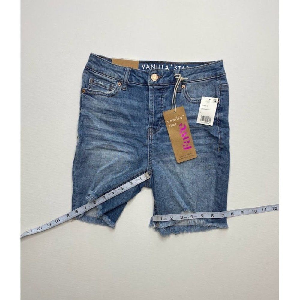 Vanilla Star Bermuda Jean Shorts 0 Juniors' Ripped Frayed Distressed Stretch - Picture 4 of 7